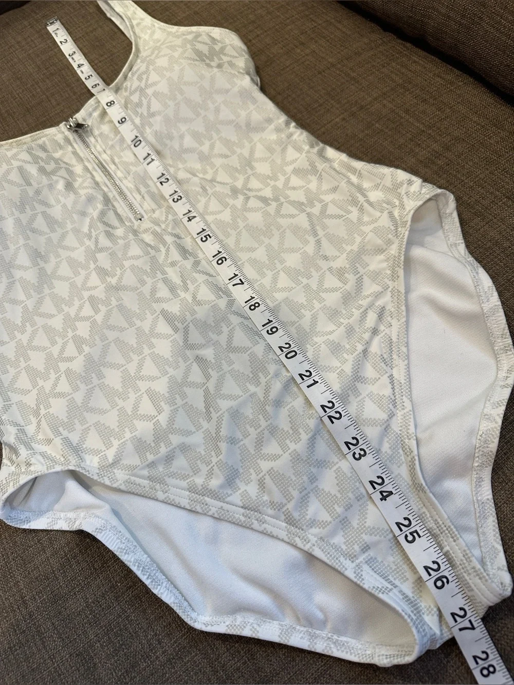 MICHAEL Michael Kors Silver White Logo Zip-Front One-Piece Swimsuit S